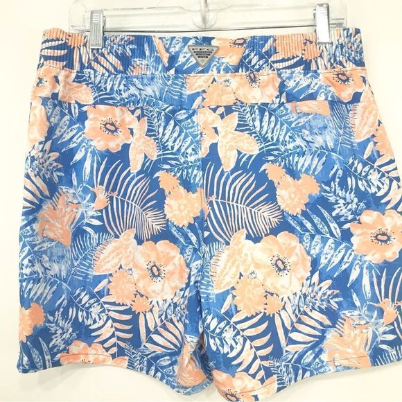 Columbia PFG Tidal Wave Blue Peach Tropical Floral Print Pull On Quick Dry Short - Picture 3 of 11